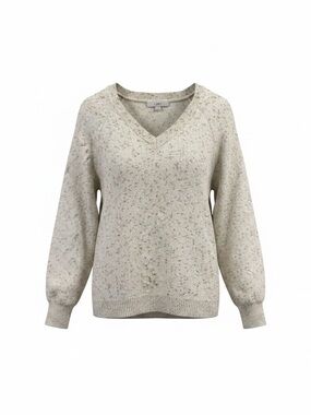 Loft V-Neck Speckled Knit Sweater - Cream